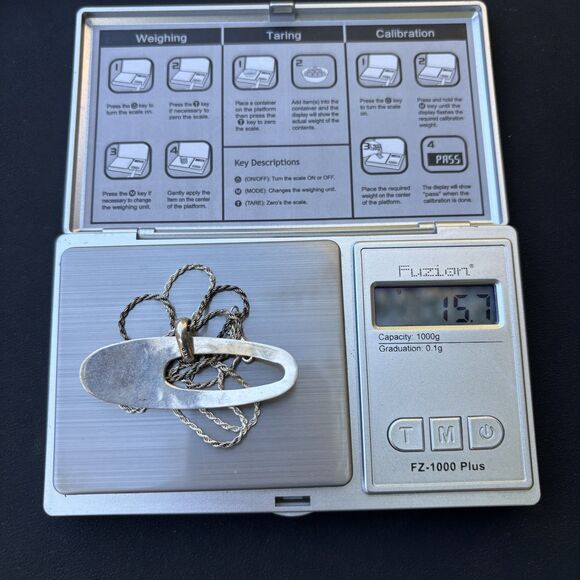 Vintage Modernist Sterling Silver Open Oval Pendant Necklace 18.5” 15.7g - Picture 6 of 7